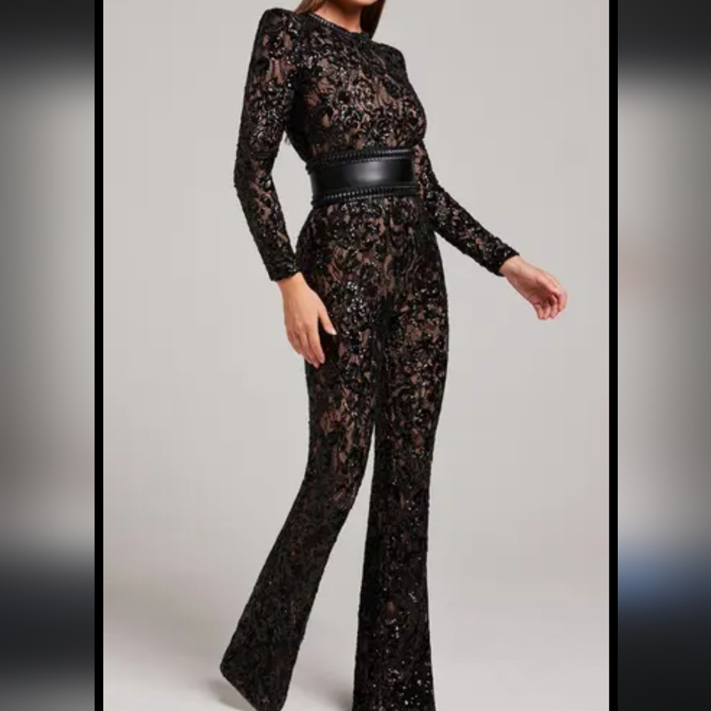 NADINE MERABI Black Lace Jumpsuit